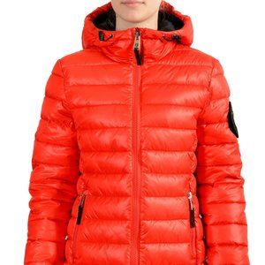 Plein Sport Women's Bright Red Hooded Logo Print Zip Up Parka Jacket M L